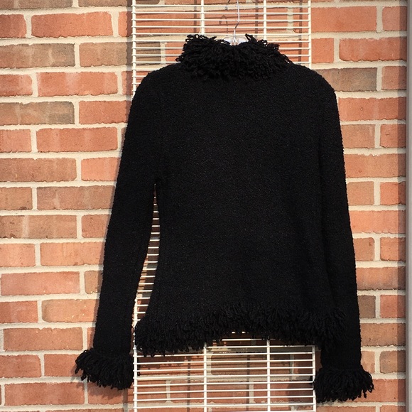 Vintage Black Cardigan with fringes in neck and end of sleeve S - Picture 3 of 3